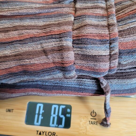 Pact Pants Woman Large Brown Striped Organic Cotton Cropped Gauze Boho - Picture 15 of 15